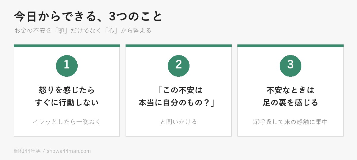 今日からできる3つのこと。どれも、お金もかからず、今夜から試せます。