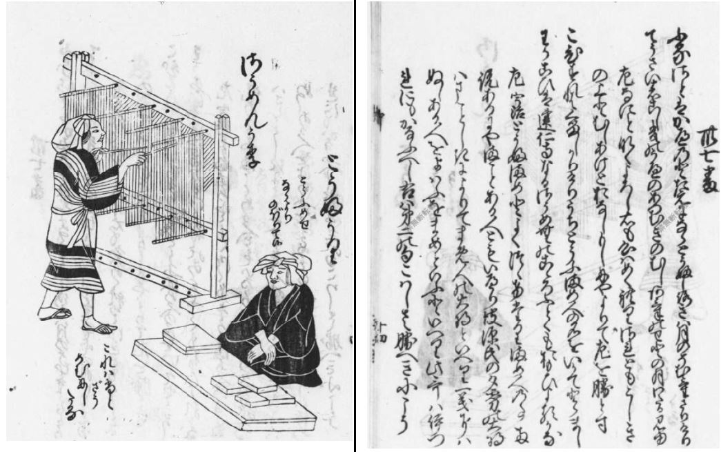 『七十一番職人歌合』より、豆腐売り(右)と素麺売り(左)。1500年ごろ。(Photo: パブリックドメイン, via Wikimedia Commons)